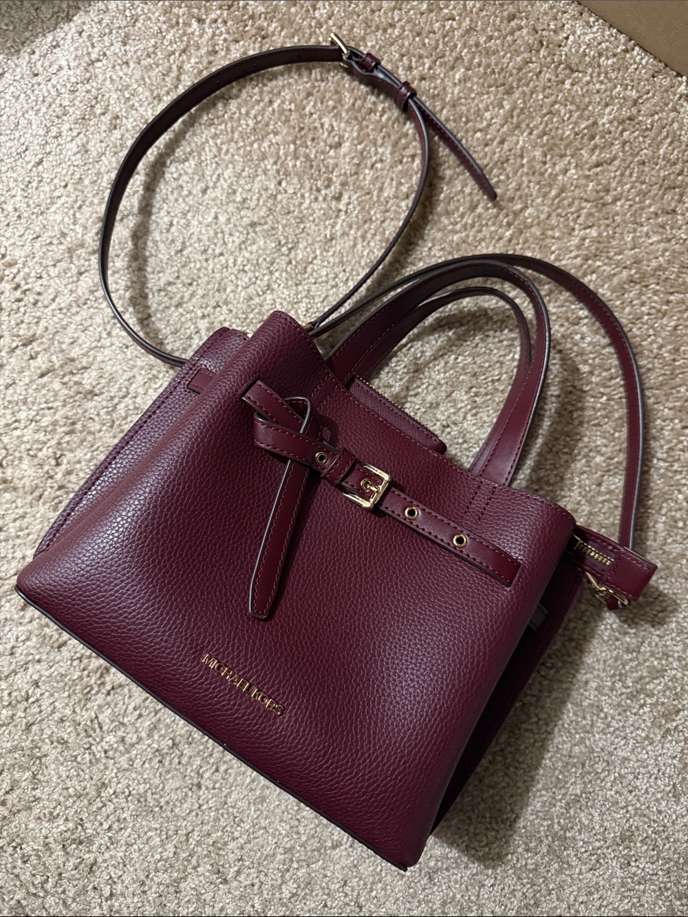 Michael Kors Wine Leather Satchel with Gold Hardware